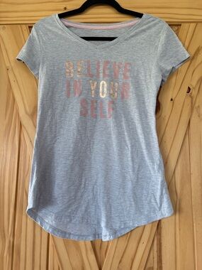 bcg Light Gray Short Sleeve Tee with Pink and Gold Foil Text